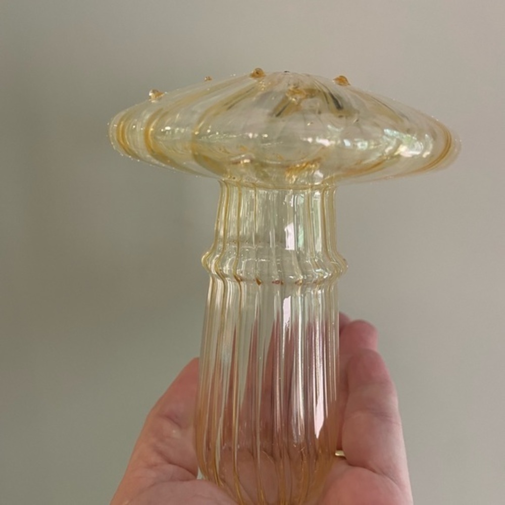Mushroom Yellow Bud Flower Vase 4.5” tall NIB!